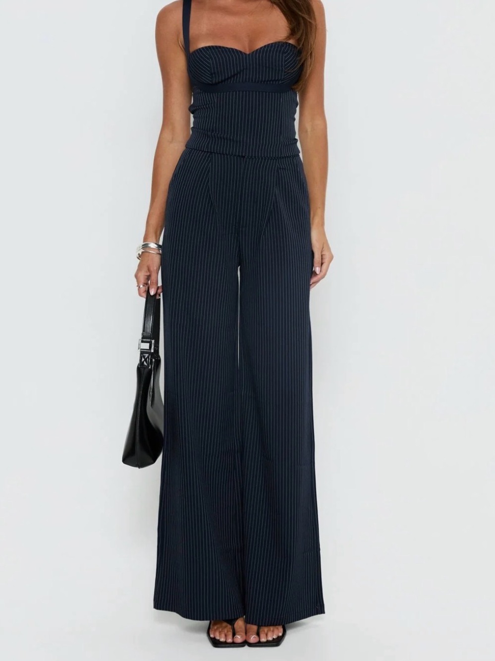 Princess Polly Navy Pinstripe Wide-Leg Jumpsuit